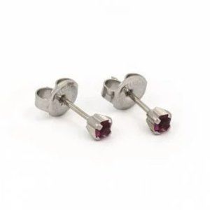 Studex Stainless Steel 3MM FEB Amethyst Crystal Ear Piercing Earrings